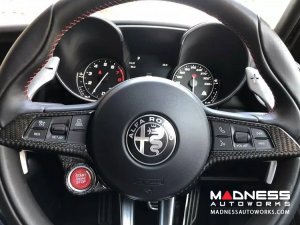 Alfa Romeo Giulia Steering Wheel Trim - Carbon Fiber - Center Trim Piece - Black/ White Candy - QV Model